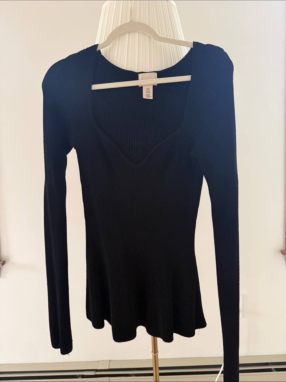 H&M Black Ribbed Scoop-Neck Long Sleeve Top